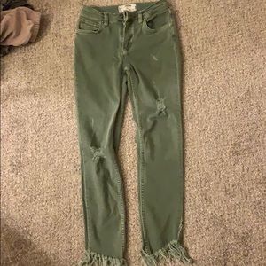 Green Free People Fray Bottom Jeans